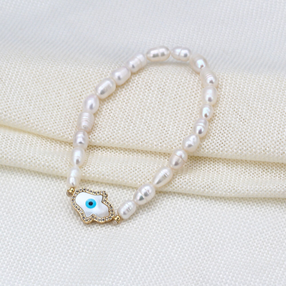 Elastische kralenarmband Hand van Fatima met blauw oog 4 Elastische kralenarmband Hand van Fatima met blauw oog - Afbeelding 4