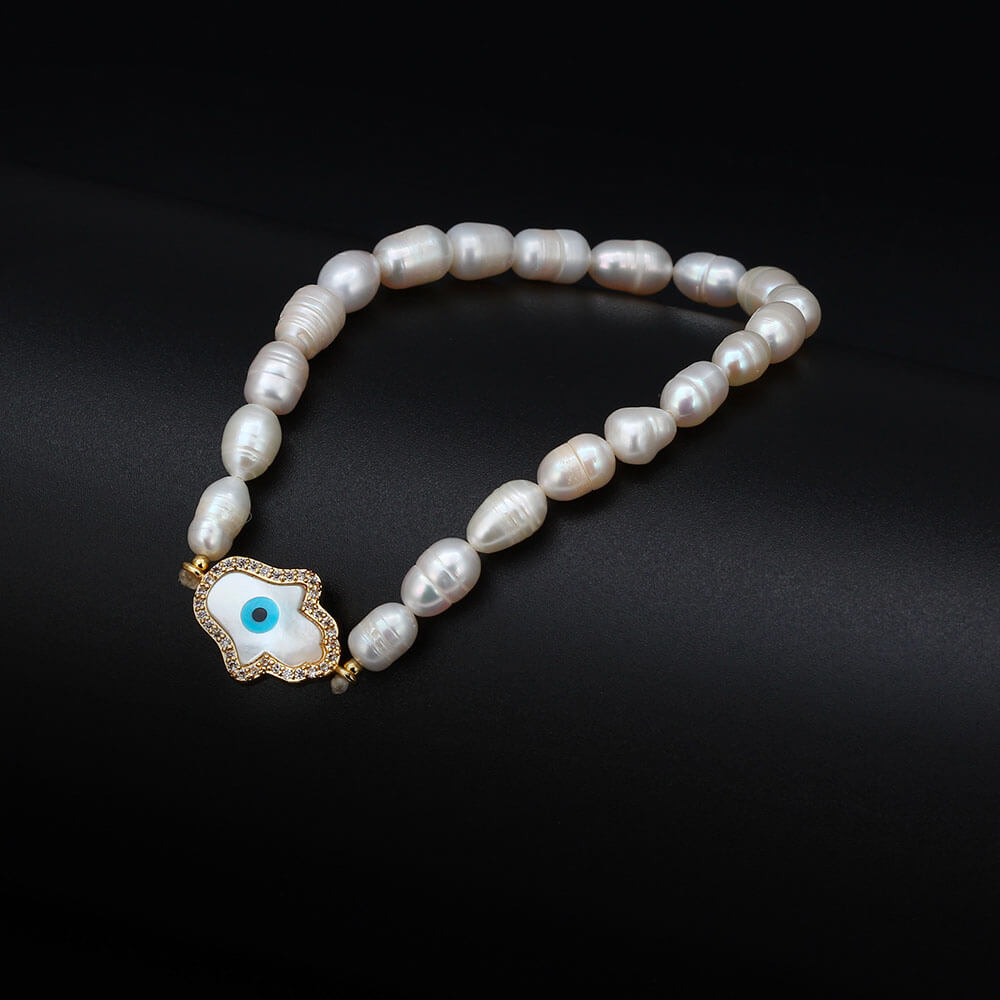 Elastische kralenarmband Hand van Fatima met blauw oog 3 Elastische kralenarmband Hand van Fatima met blauw oog - Afbeelding 3