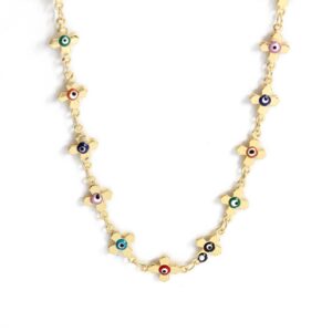 Grieks blauw oog ketting met maltezerkruis goudkleurig