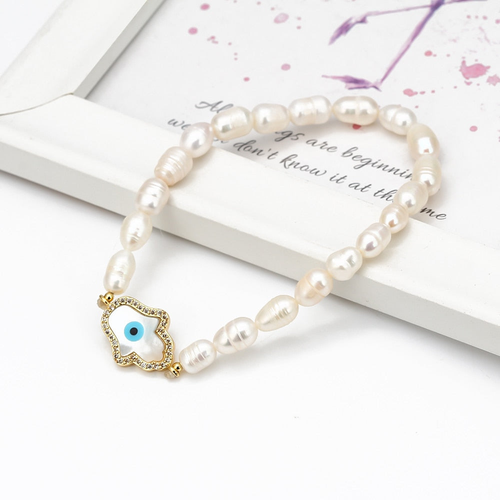 Elastische kralenarmband Hand van Fatima met blauw oog 2 Elastische kralenarmband Hand van Fatima met blauw oog - Afbeelding 2