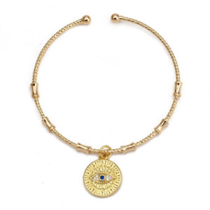 Bangle armband met Oog van Fatima medaillon goudkleurig