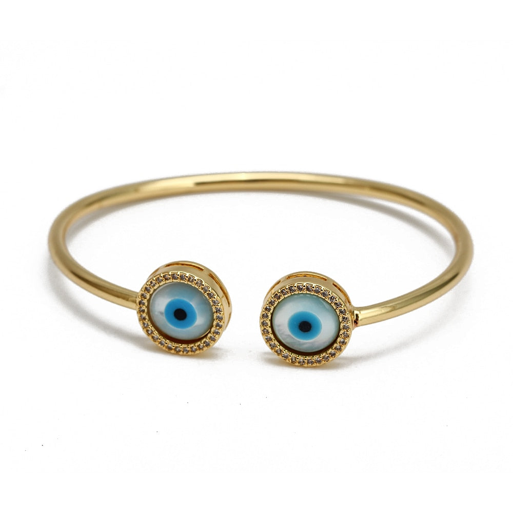 Bangle armband boze oog Grieks blauw goudkleurig 1 Bangle armband boze oog Grieks blauw goudkleurig