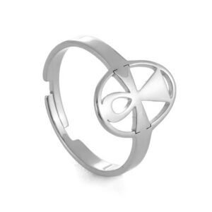 Verstelbare Ankh kruis ring zilverkleurig