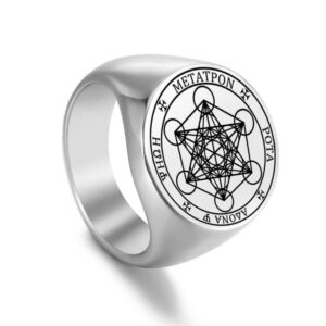 Metatron kubus ring zilverkleurig staal