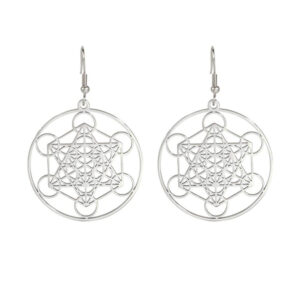Oorbellen grote Metatron kubus zilverkleurig