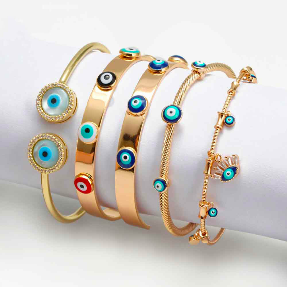 Bangle armband boze oog Grieks blauw goudkleurig 2 Bangle armband boze oog Grieks blauw goudkleurig - Afbeelding 2