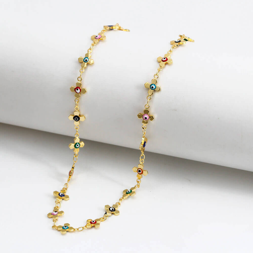 Grieks blauw oog ketting met maltezerkruis goudkleurig 2 Grieks blauw oog ketting met maltezerkruis goudkleurig - Afbeelding 2