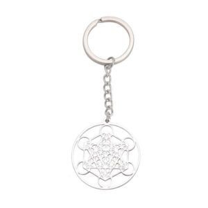 Metatron kubus sleutelhanger zilverkleurig