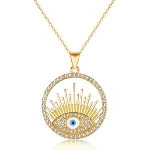 Ketting hamsa met blauw oog, goudkleurig staal