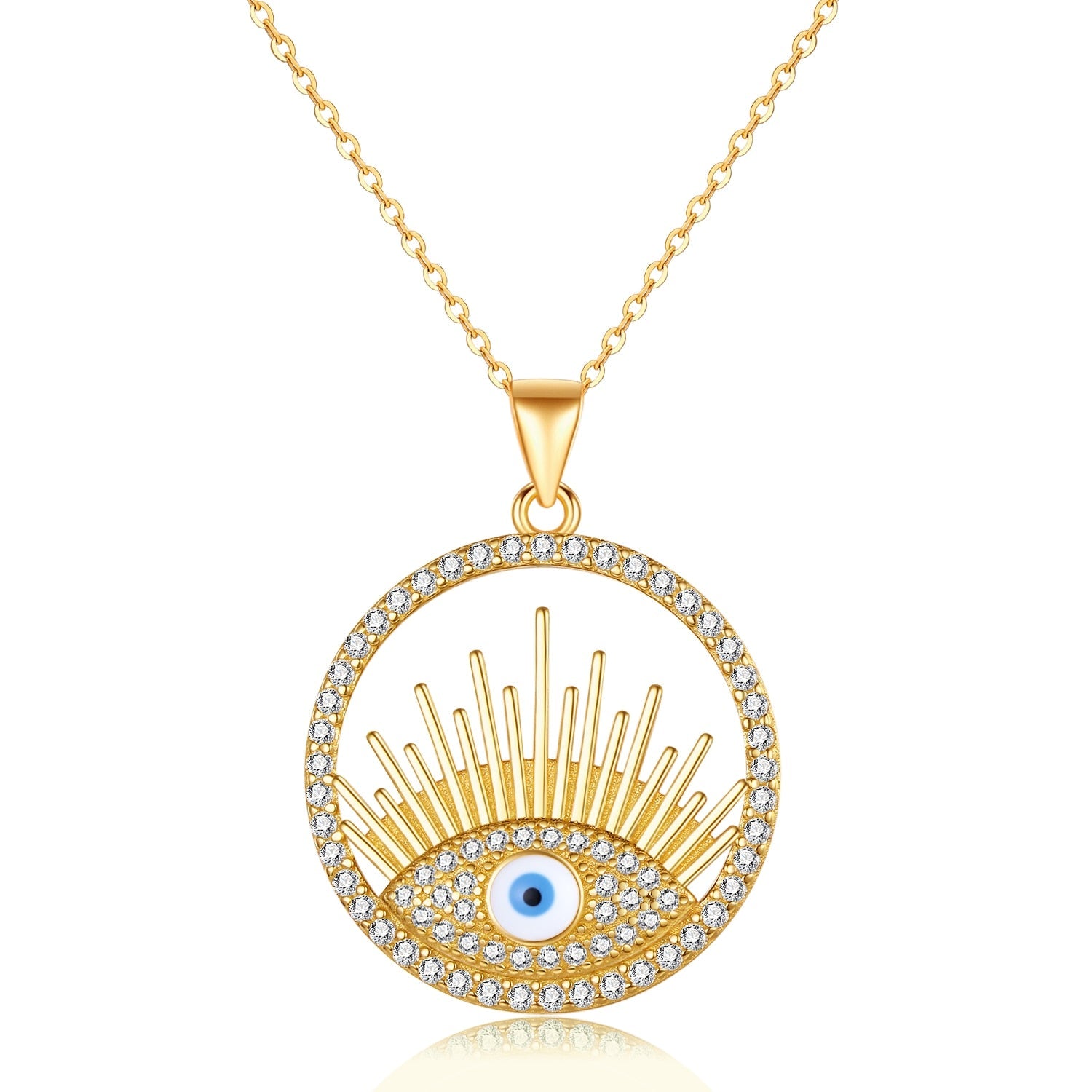 Ketting hamsa met blauw oog, goudkleurig staal 1 Ketting hamsa met blauw oog, goudkleurig staal