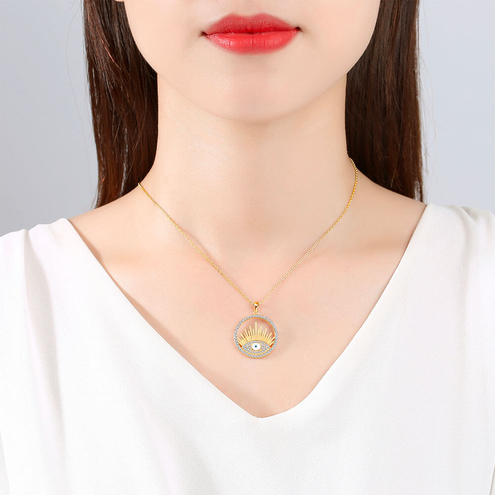 Ketting hamsa met blauw oog, goudkleurig staal 2 Ketting hamsa met blauw oog, goudkleurig staal - Afbeelding 2