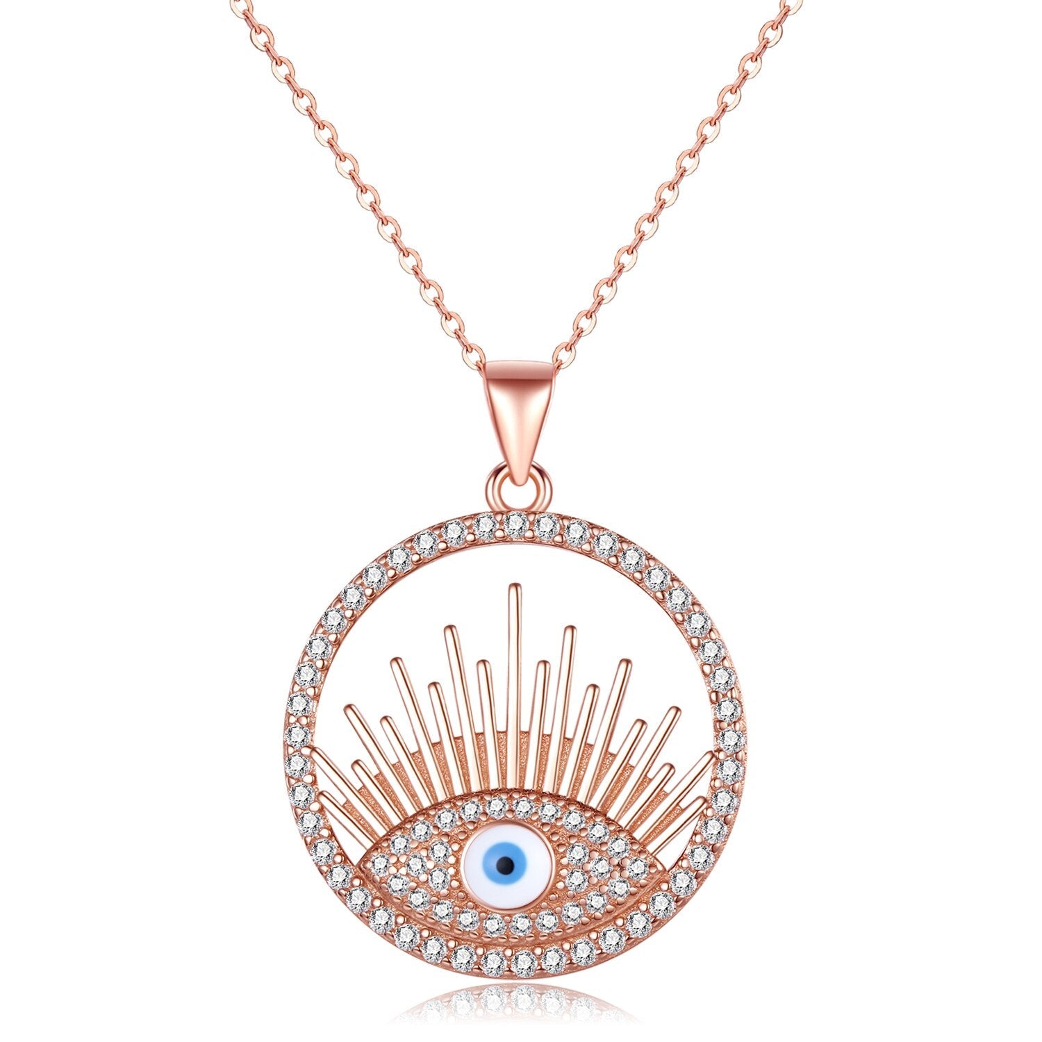 Ketting hamsa met blauw oog, rosegoudkleurig staal 1 Ketting hamsa met blauw oog, rosegoudkleurig staal