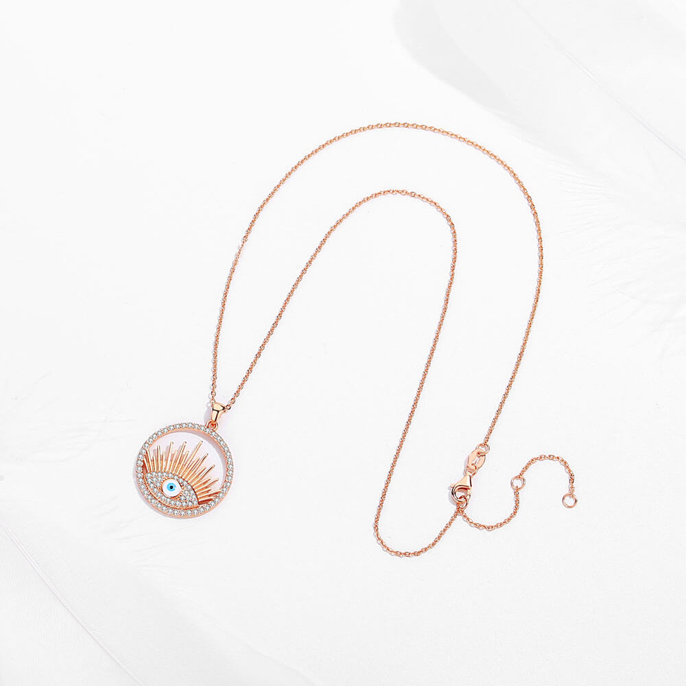 Ketting hamsa met blauw oog, rosegoudkleurig staal 2 Ketting hamsa met blauw oog, rosegoudkleurig staal - Afbeelding 2