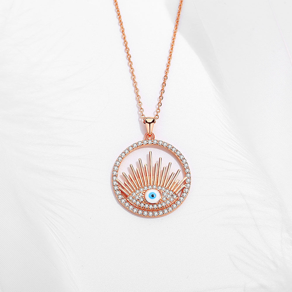 Ketting hamsa met blauw oog, rosegoudkleurig staal 3 Ketting hamsa met blauw oog, rosegoudkleurig staal - Afbeelding 3