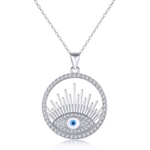 Ketting hamsa met blauw oog, zilverkleurig staal