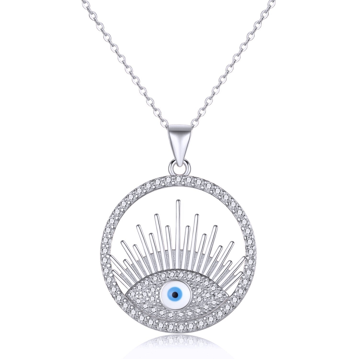 Ketting hamsa met blauw oog, zilverkleurig staal 1 Ketting hamsa met blauw oog, zilverkleurig staal
