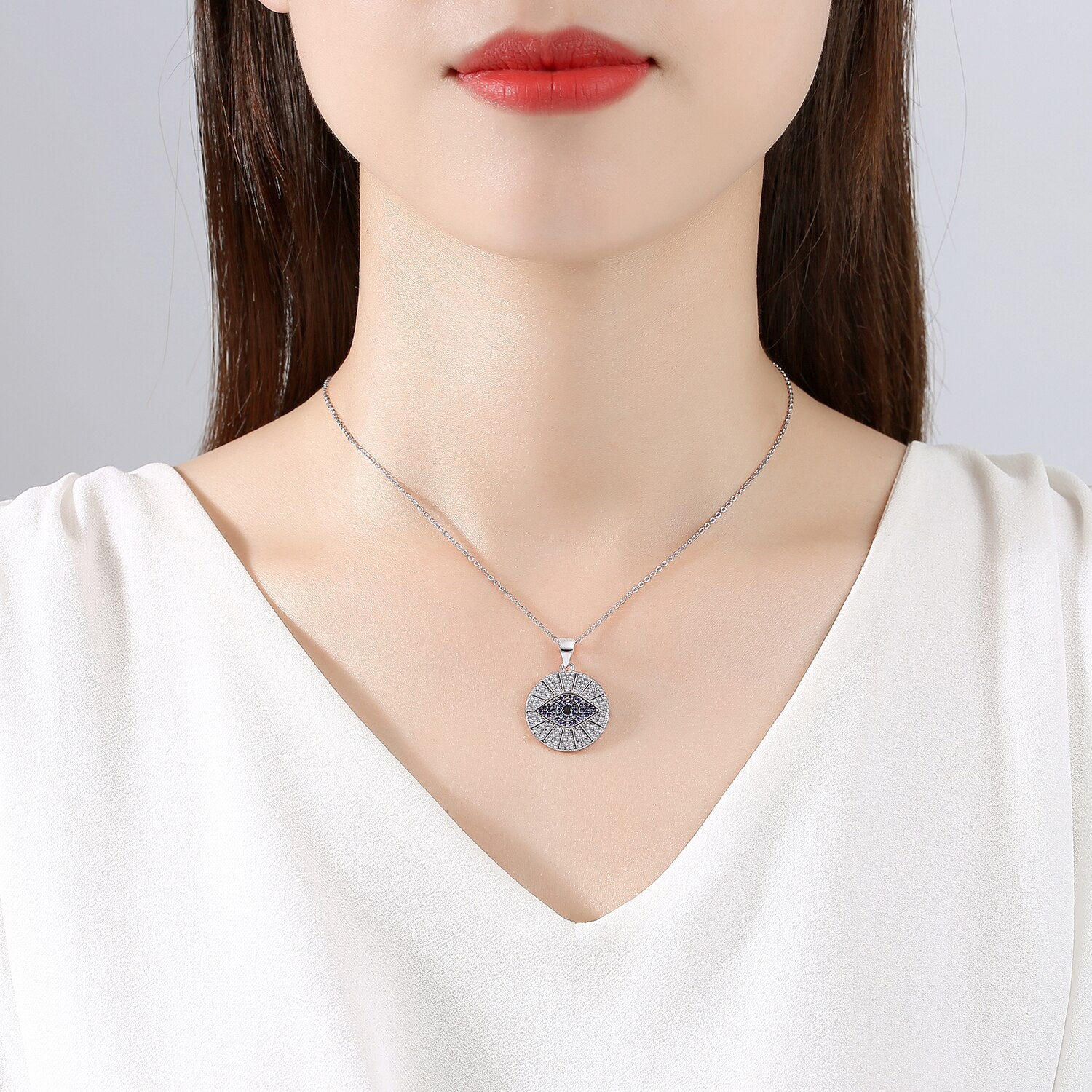 Ketting met hamsa-hanger, zilverkleurig staal 2 Ketting met hamsa-hanger, zilverkleurig staal - Afbeelding 2