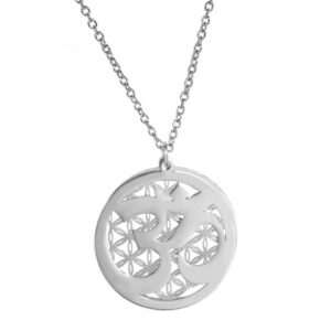 Ketting met levensbloem en Aum, zilverkleurig staal